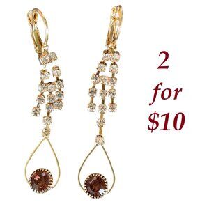 Dangling Goldtone Earrings With Clear and Brown Rhinestones by Jin Na La